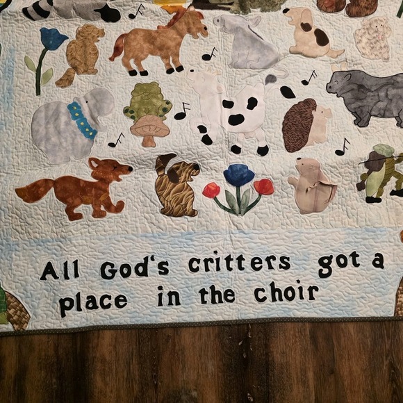 Handmade Appliqué Childs Quilt Nursery 50 X 55" All God's Critters Got A Place - Picture 2 of 6